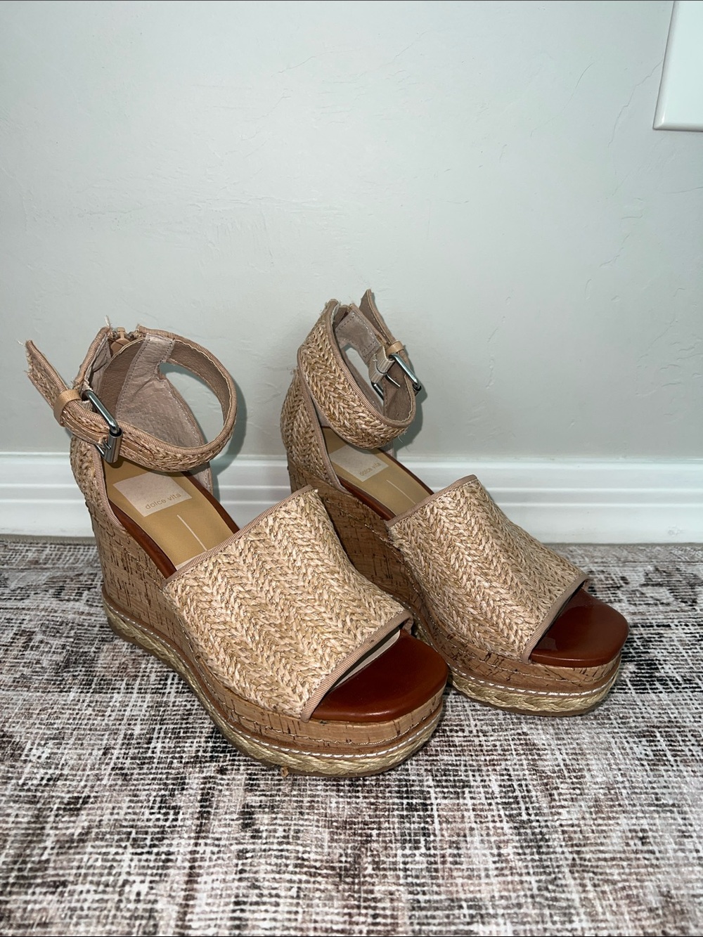 Dolce Vita Natural Tan Woven Espadrille Wedge Sandals